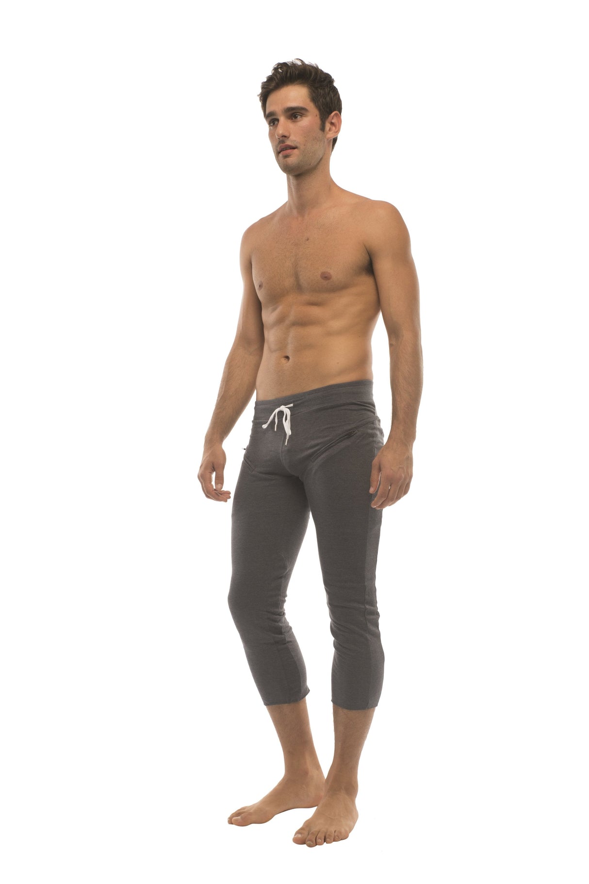 Mens 4/5 Zipper Pocket Capri Yoga Pants (Solid Charcoal) from 4-rth
