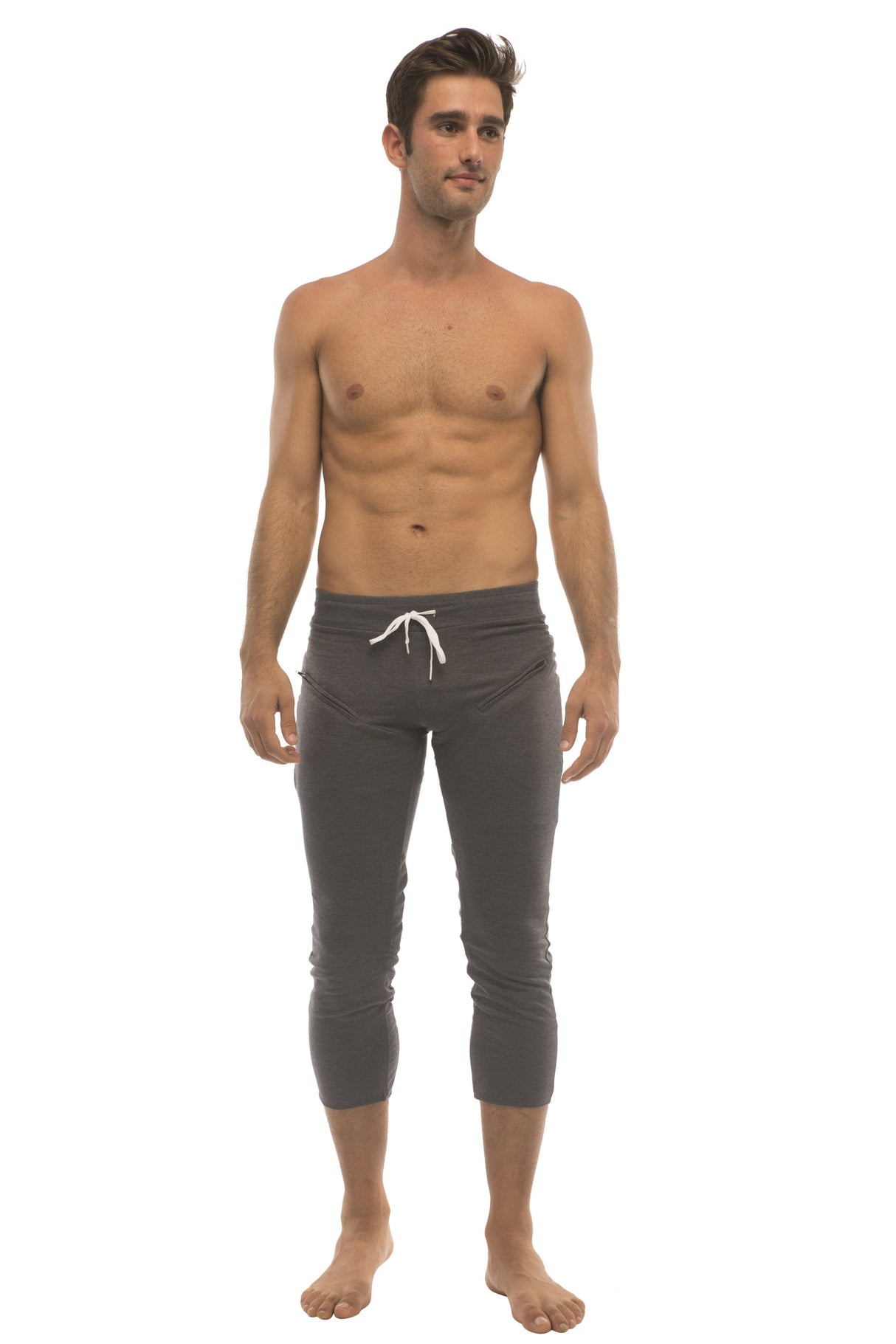 Mens 4/5 Zipper Pocket Capri Yoga Pants (Solid Charcoal) from 4-rth