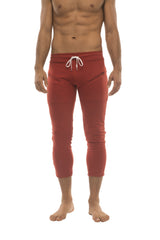 Mens 4/5 Zipper Pocket Capri Yoga Pants (Solid Cinnabar Red) from 4-rth