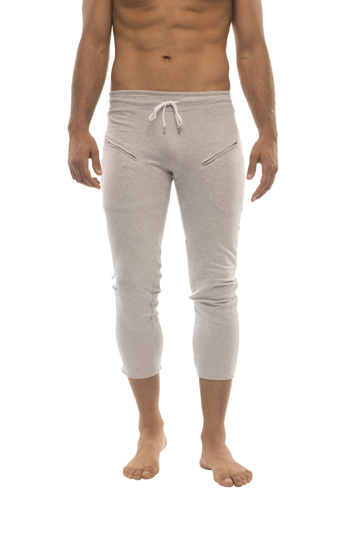 Mens 4/5 Zipper Pocket Capri Yoga Pants (Solid Heather Grey) from 4-rth