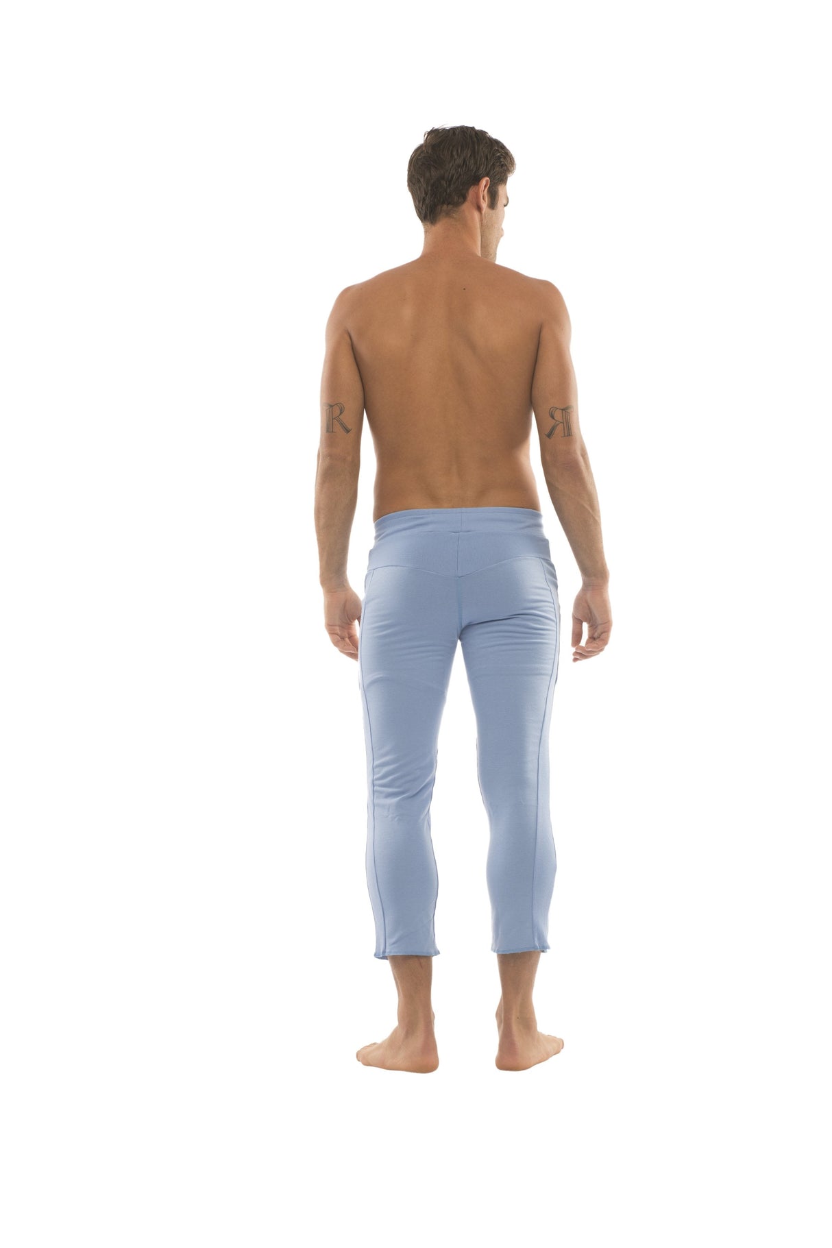 Mens 4/5 Zipper Pocket Capri Yoga Pants (Solid ICE Blue) from 4-rth