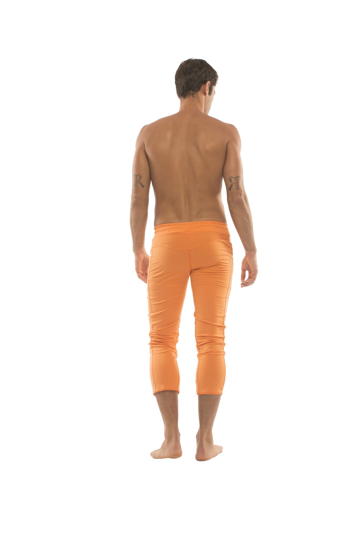 Mens 4/5 Zipper Pocket Capri Yoga Pants (Solid Orange) from 4-rth