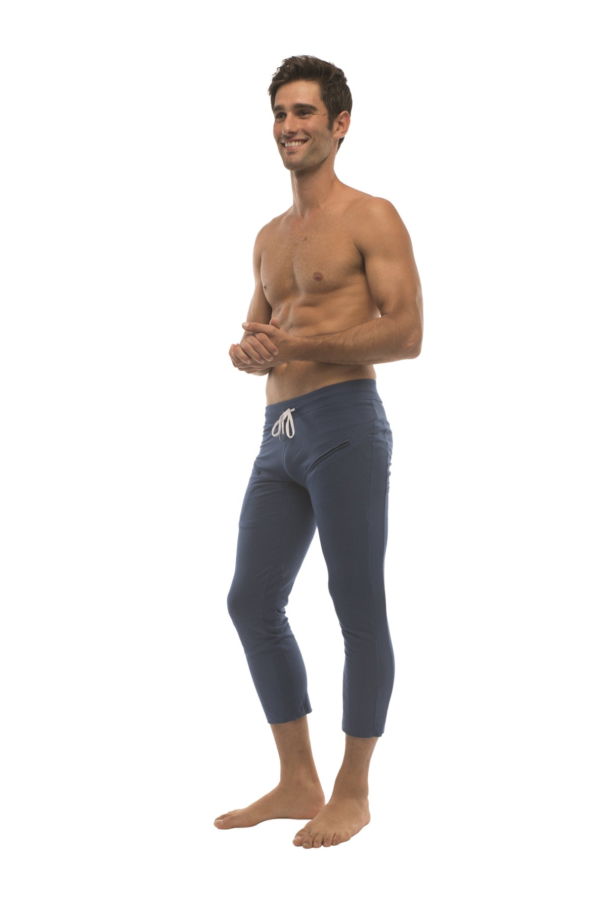 Mens 4/5 Zipper Pocket Capri Yoga Pants (Solid Royal Blue) from 4-rth