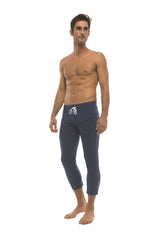 Mens 4/5 Zipper Pocket Capri Yoga Pants (Solid Royal Blue) from 4-rth