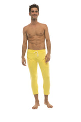 Mens 4/5 Zipper Pocket Capri Yoga Pants (Solid Yellow) from 4-rth