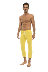 Mens 4/5 Zipper Pocket Capri Yoga Pants (Solid Yellow) from 4-rth