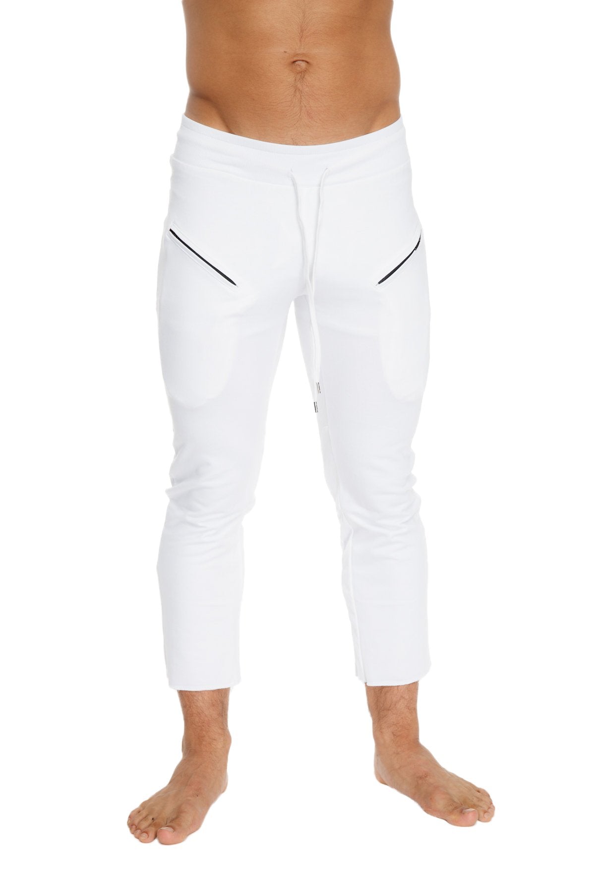 Mens 4/5 Zipper Pocket Capri Yoga Pants (White) from 4-rth