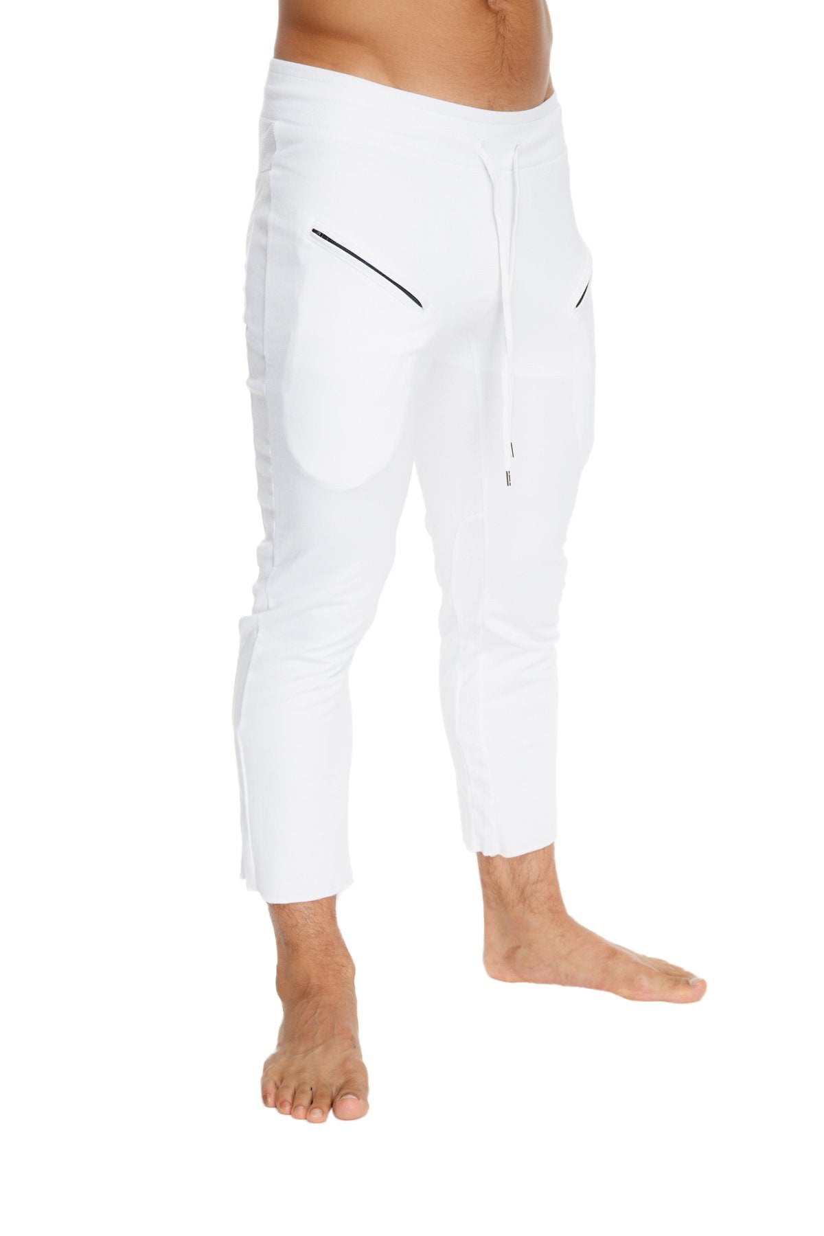 Mens 4/5 Zipper Pocket Capri Yoga Pants (White) from 4-rth