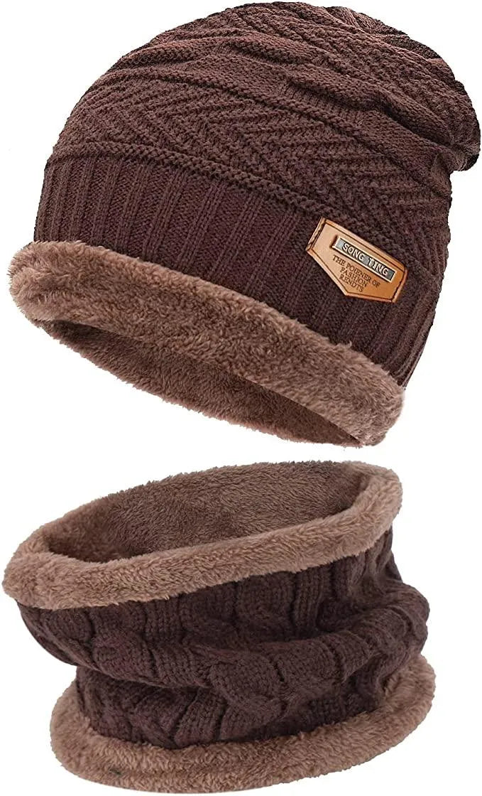 Mens Womens Winter Beanie Hat Scarf Set Warm Knit Hat Thick Fleece Lined Winter Cap Neck Warmer for Men Women from PremiumBrandGoods