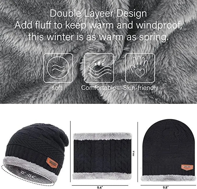 Mens Womens Winter Beanie Hat Scarf Set Warm Knit Hat Thick Fleece Lined Winter Cap Neck Warmer for Men Women from PremiumBrandGoods