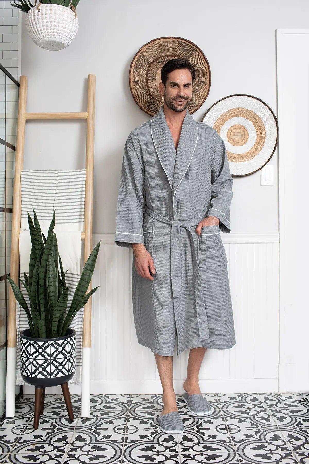 Premium Waffle Piping Robe for Men From Lotus Linen