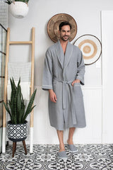 Premium Waffle Piping Robe for Men From Lotus Linen