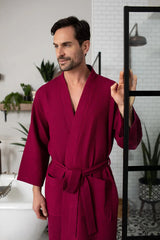 Waffle Kimono Spa Bathrobe for Men -  Absorbent, Lightweight From Lotus Linen