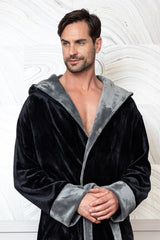 Hooded Plush Bathrobe for Men From Lotus Linen