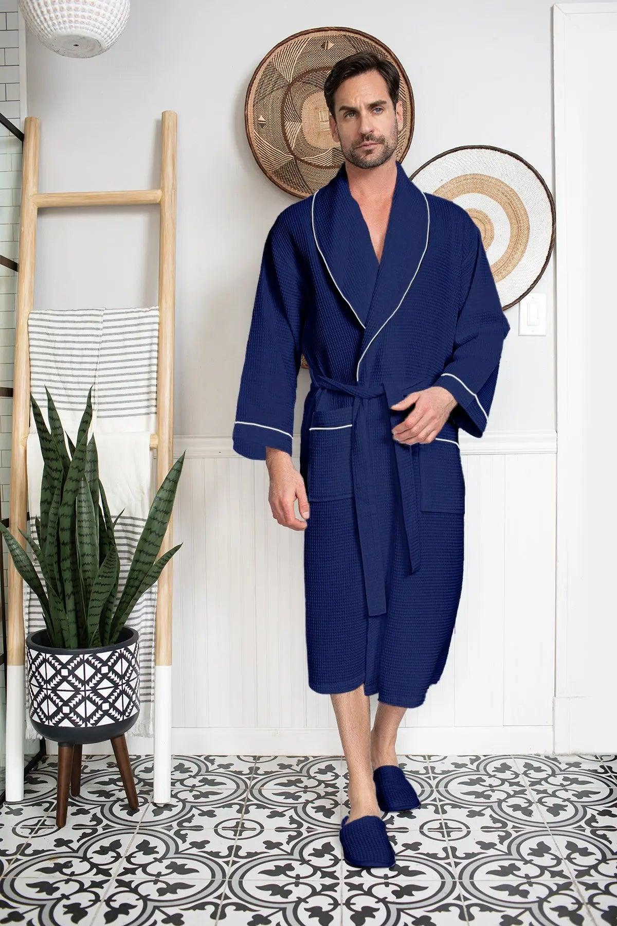 Premium Waffle Piping Robe for Men From Lotus Linen