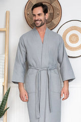 Waffle Kimono Spa Bathrobe for Men -  Absorbent, Lightweight From Lotus Linen