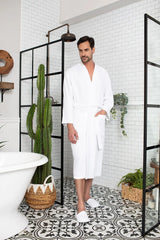 Waffle Kimono Spa Bathrobe for Men -  Absorbent, Lightweight From Lotus Linen