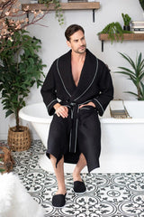 Premium Waffle Piping Robe for Men From Lotus Linen