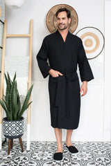 Waffle Kimono Spa Bathrobe for Men -  Absorbent, Lightweight From Lotus Linen