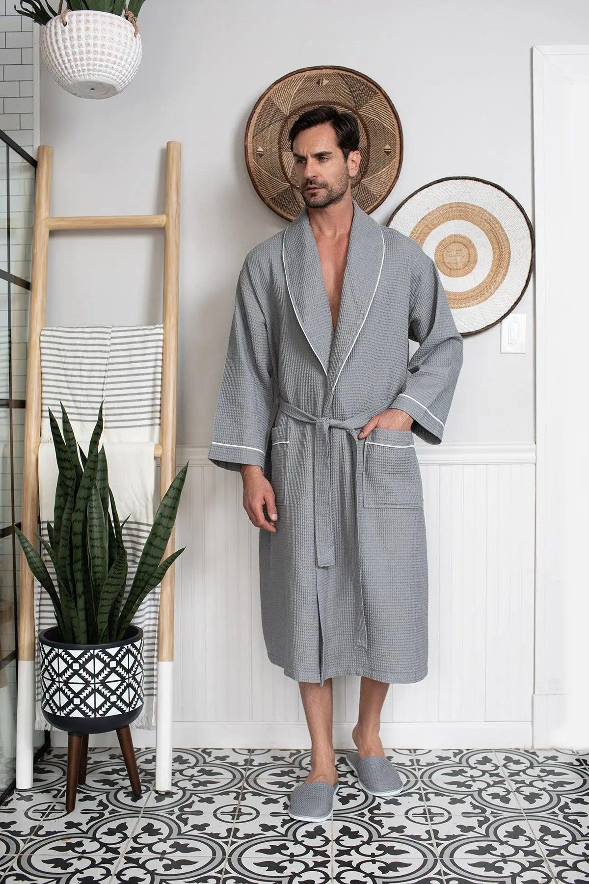 Premium Waffle Piping Robe for Men From Lotus Linen