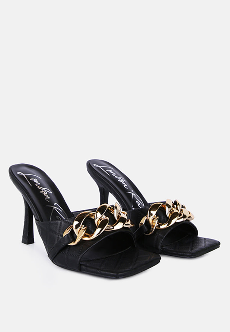 Mermaid Quilted Metallic Chain Embellished Sandals from London Rag International