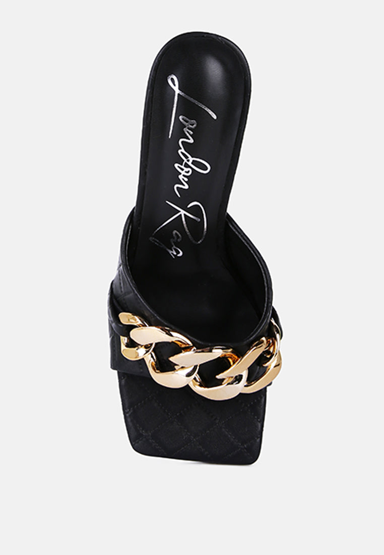 Mermaid Quilted Metallic Chain Embellished Sandals from London Rag International