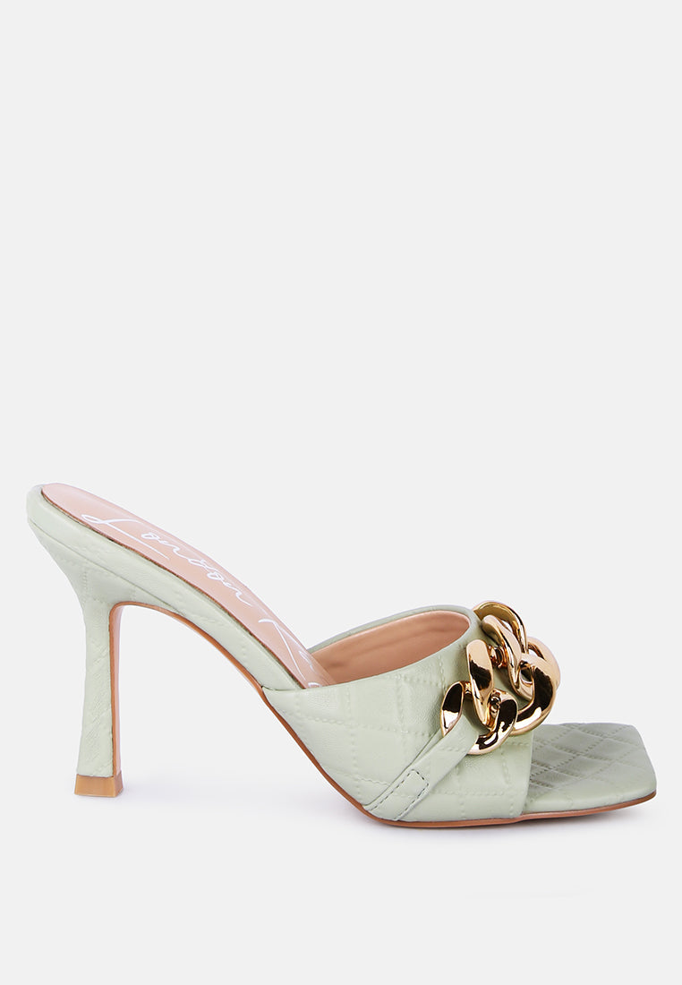 Mermaid Quilted Metallic Chain Embellished Sandals from London Rag International