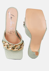 Mermaid Quilted Metallic Chain Embellished Sandals from London Rag International