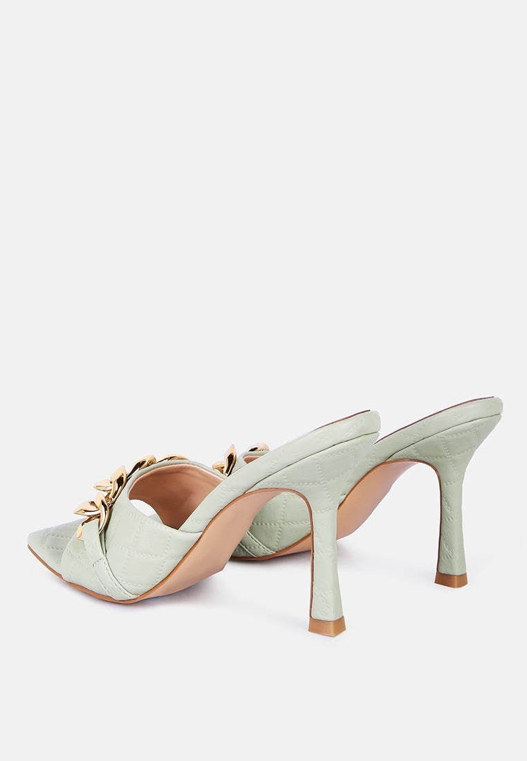 Mermaid Quilted Metallic Chain Embellished Sandals from London Rag International