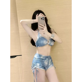 Mesh Tie Side Bikini Set – Korean 3-Piece Swimsuit with Cover-Up from Kawaii Stop