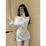 Mesh Tie Side Bikini Set – Korean 3-Piece Swimsuit with Cover-Up from Kawaii Stop