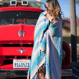 Mint, Blue & Coral Peach Mexican Falsa Blanket From West Path
