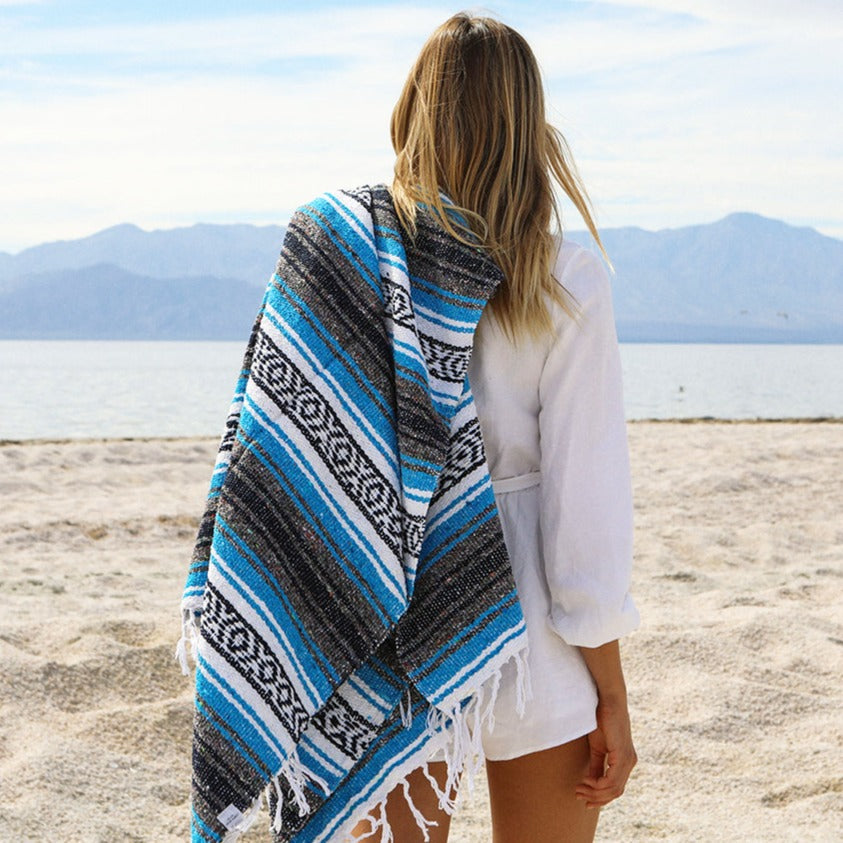 Bright Blue Mexican Falsa Blanket From West Path