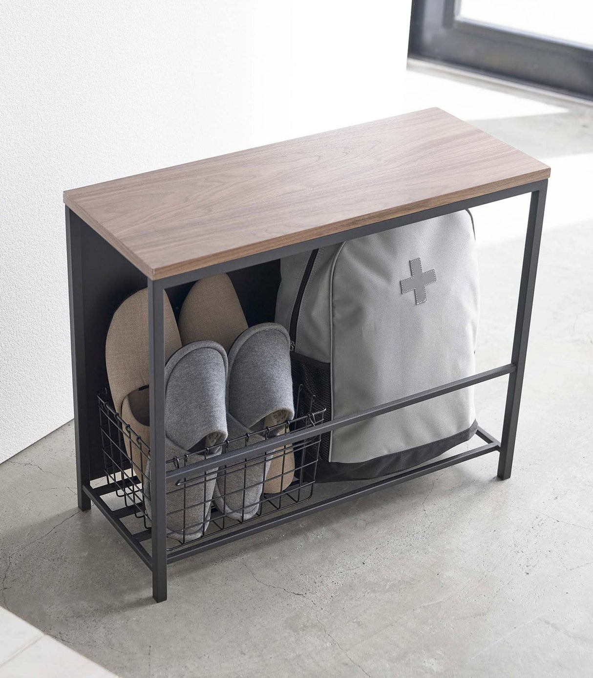 Entryway Storage Organizer & Bench (18" H)  - Steel + Wood from Yamazaki Home