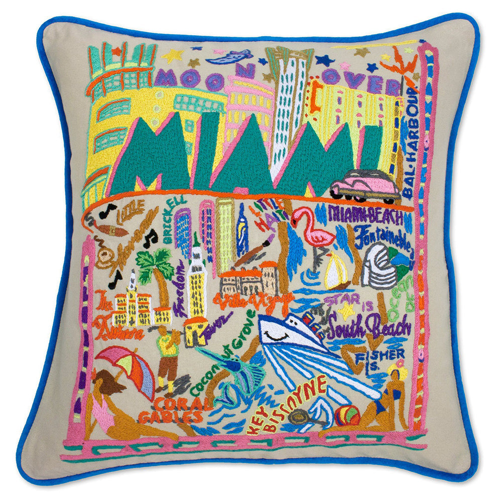 Miami Hand-Embroidered Pillow from Quirks!