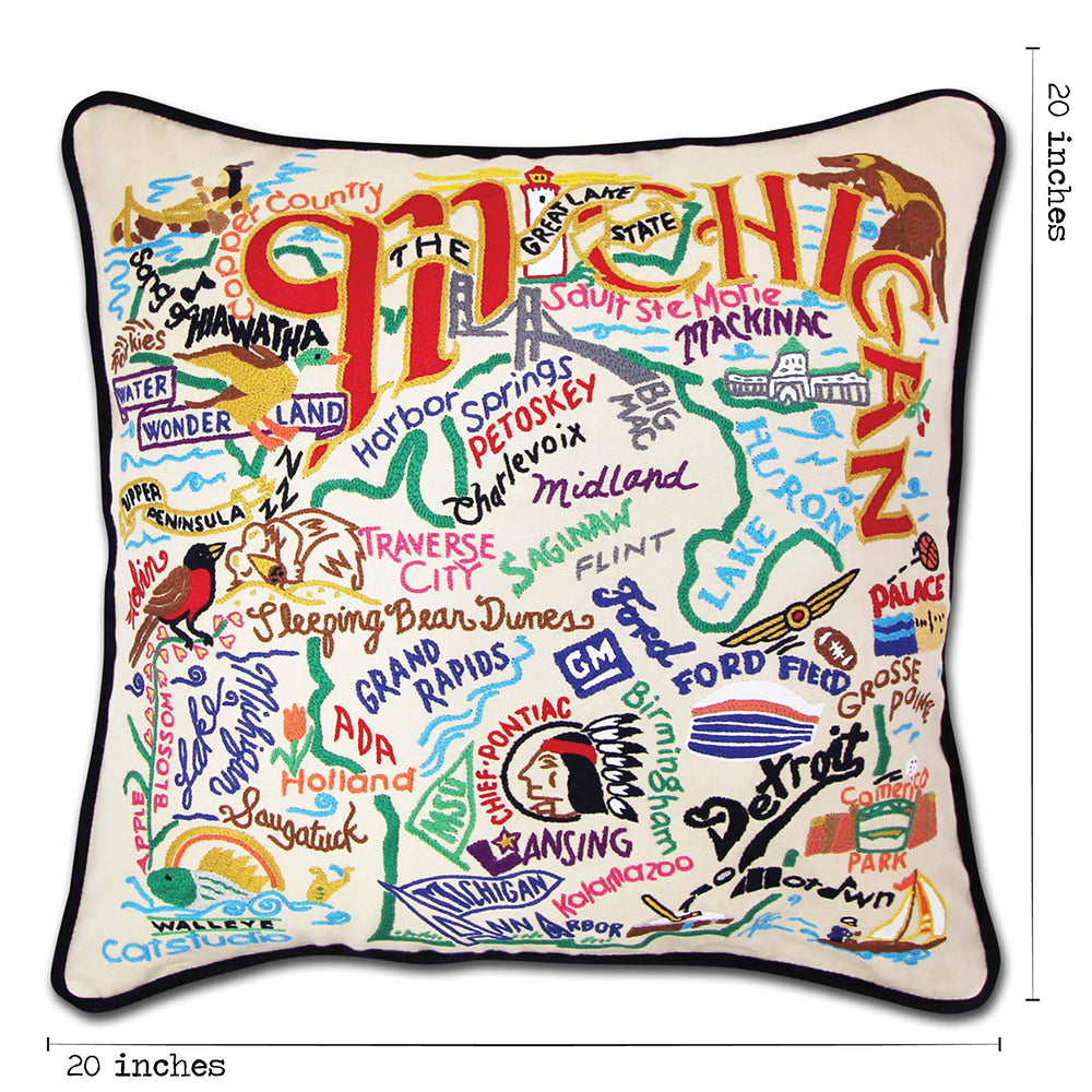 Michigan Hand-Embroidered Pillow from Quirks!