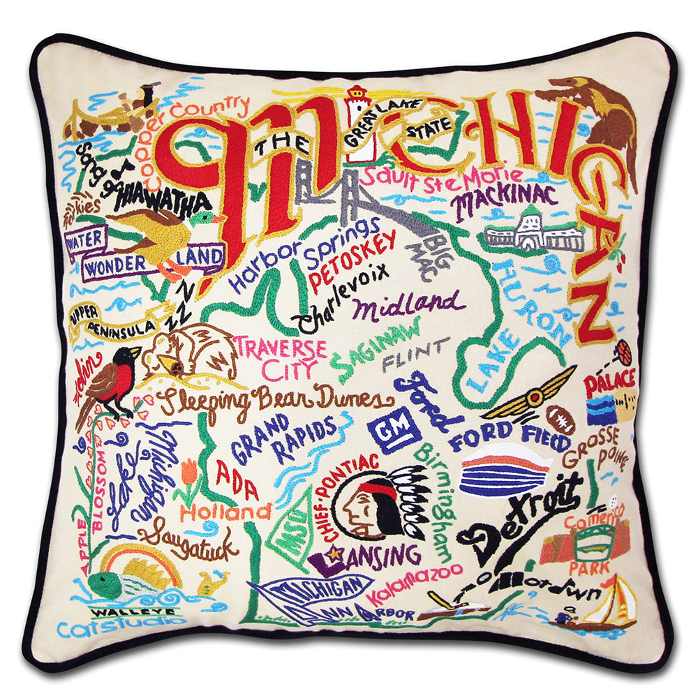 Michigan Hand-Embroidered Pillow from Quirks!