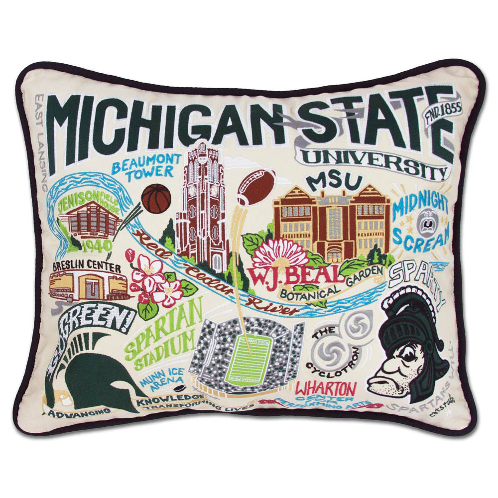 Michigan State University Collegiate Embroidered Pillow by CatStudio from Quirks!