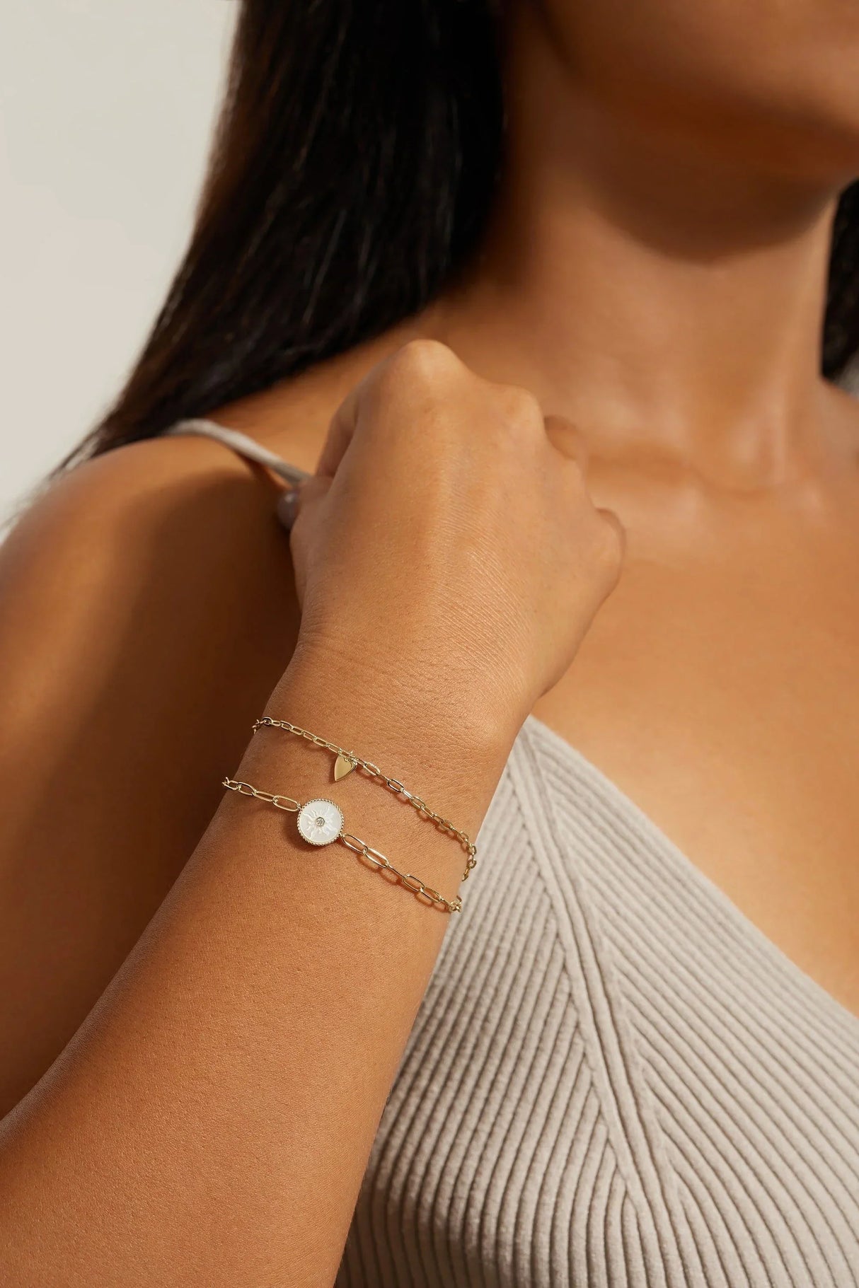Micro Heart Charm Paperclip Bracelet from eklexic