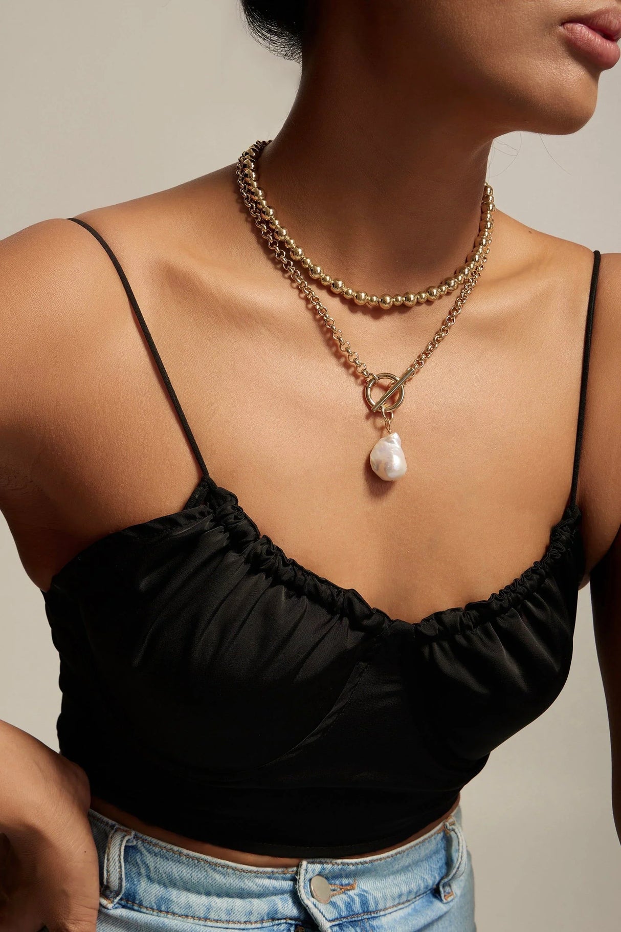 Micro Royal Toggle & Xl Baroque Pearl Pendant Necklace from eklexic
