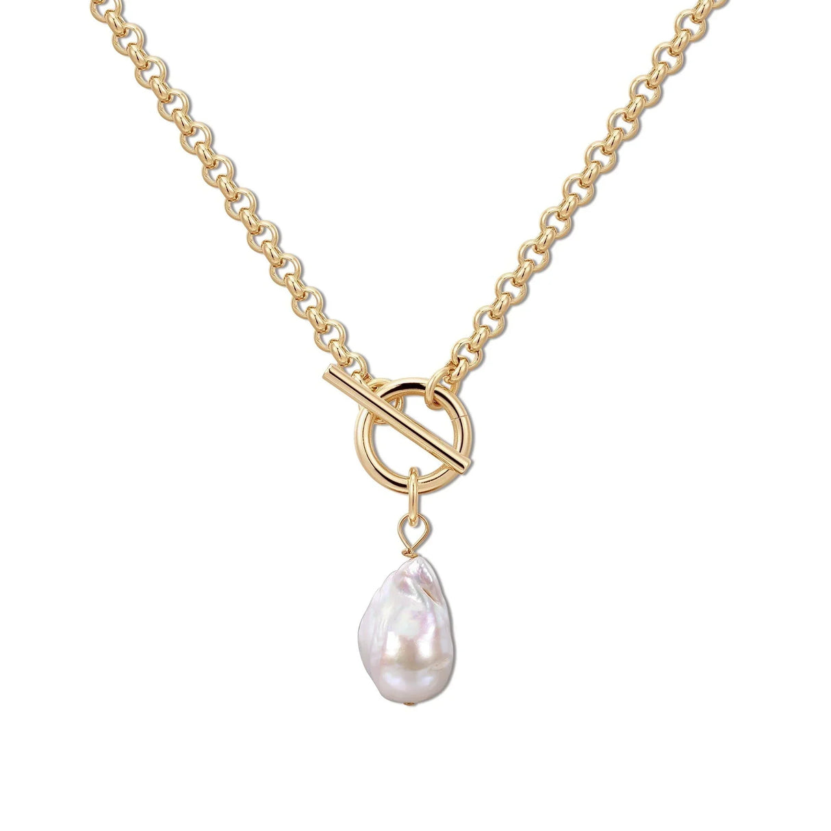 Micro Royal Toggle & Xl Baroque Pearl Pendant Necklace from eklexic