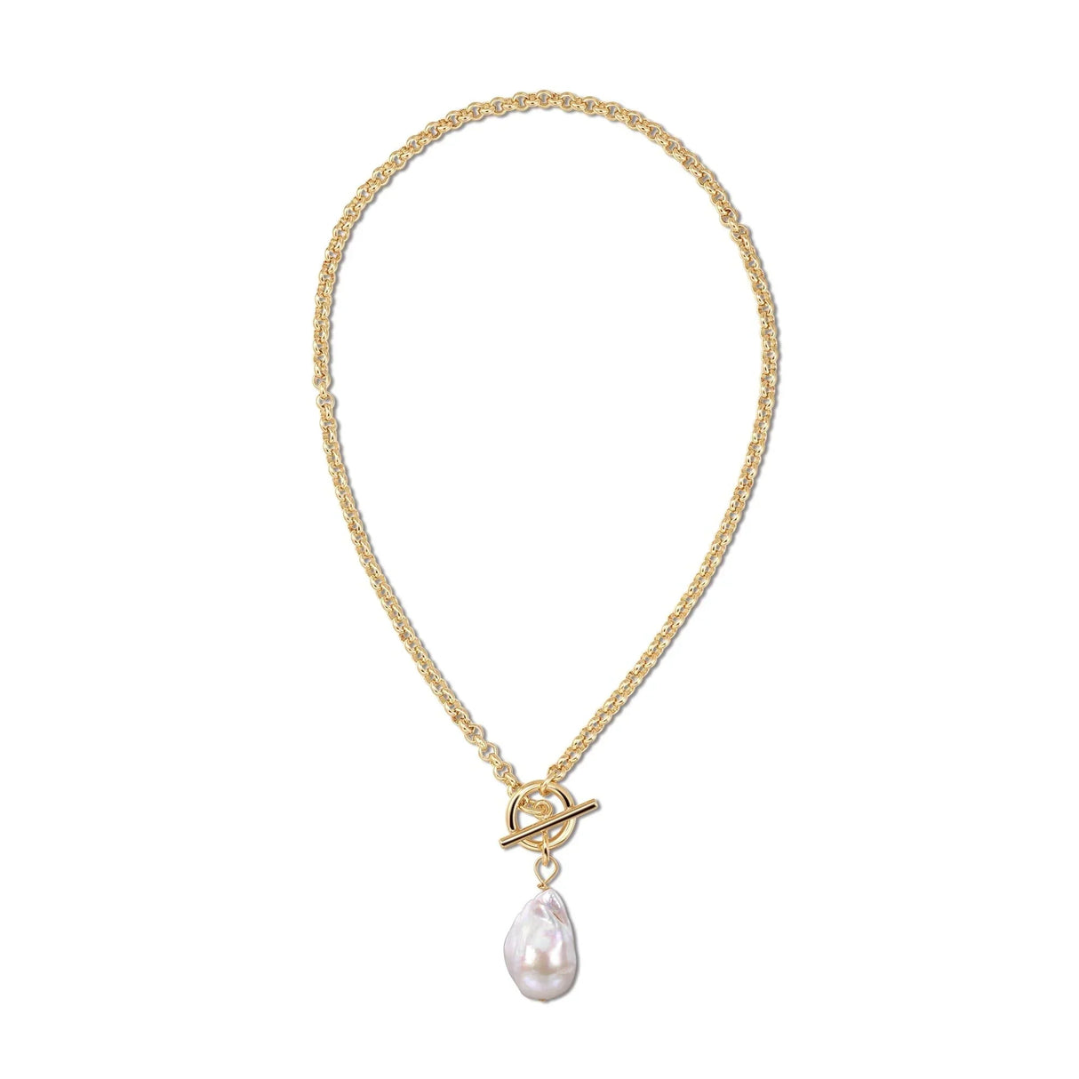 Micro Royal Toggle & Xl Baroque Pearl Pendant Necklace from eklexic