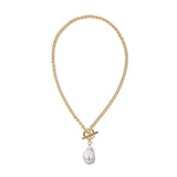 Micro Royal Toggle & Xl Baroque Pearl Pendant Necklace from eklexic