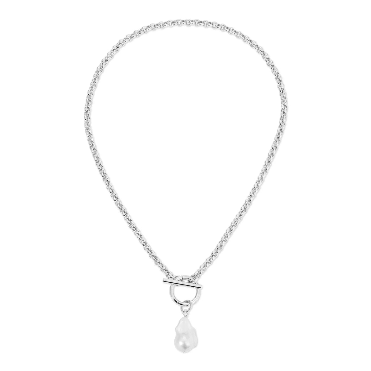 Micro Royal Toggle & Xl Baroque Pearl Pendant Necklace from eklexic