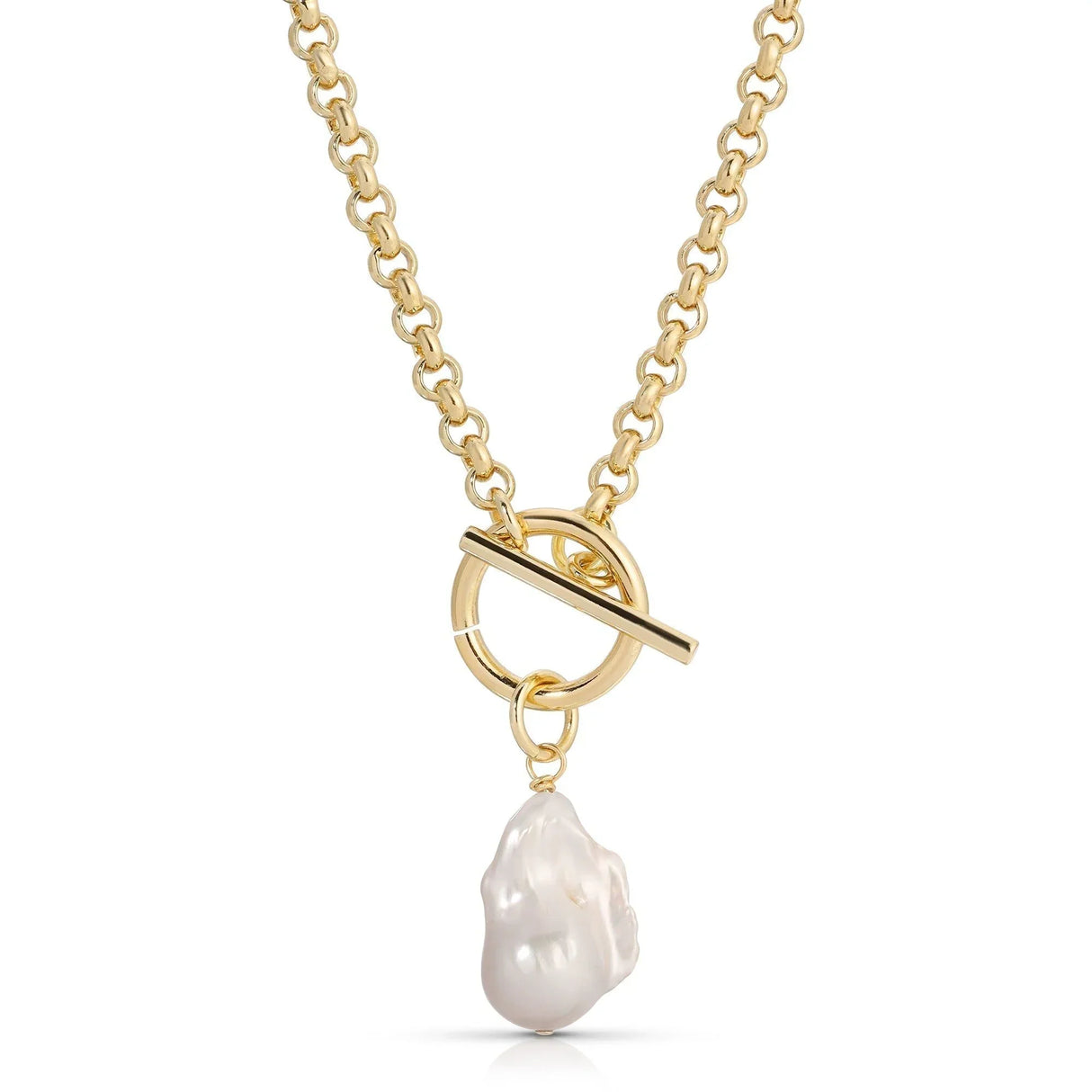 Micro Royal Toggle & Xl Baroque Pearl Pendant Necklace from eklexic
