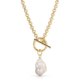 Micro Royal Toggle & Xl Baroque Pearl Pendant Necklace from eklexic