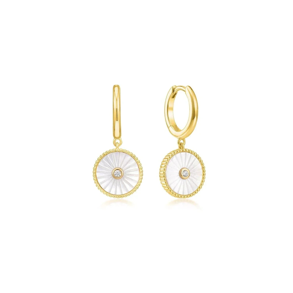 Mini Huggie Hoops With Mop & CZ Drop Earrings from eklexic
