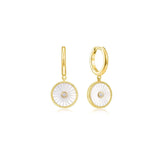 Mini Huggie Hoops With Mop & CZ Drop Earrings from eklexic