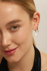Mini Huggie Hoops With Mop & CZ Drop Earrings from eklexic