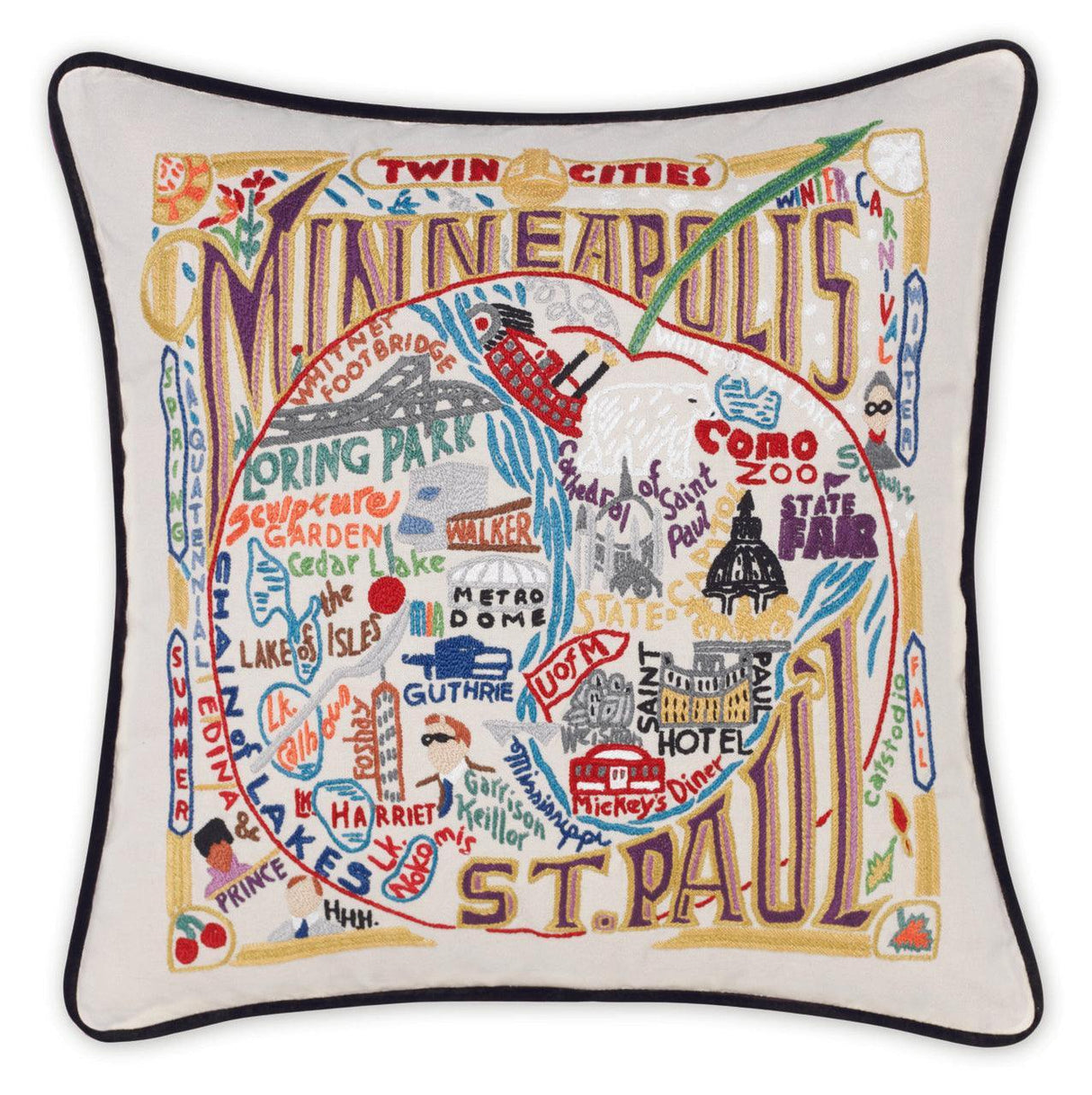 Minneapolis-St. Paul Hand-Embroidered Pillow from Quirks!